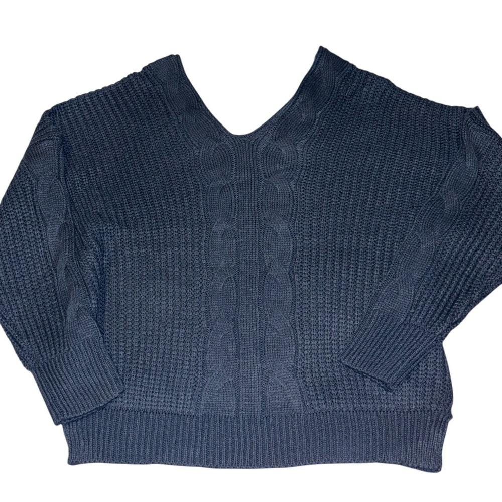 Poof Apparel Blue Cable Knit Sweater Cropped Chunky Knit Cozy Pullover NWT M